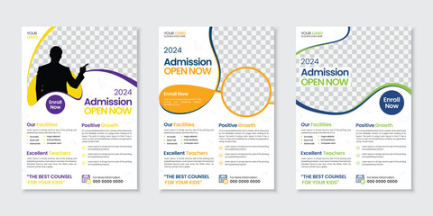 School admission, back to school, junior kids education institute flyer design template, creative and modern advertising marketing poster, leaflet editable vector layout bundle in one side a4 page