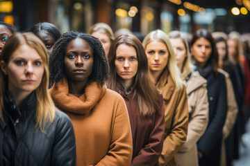 Group of serious women looking silently at the camera