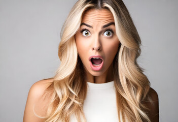Naklejka premium portrait of a shocked woman in minimal style with pastel colors