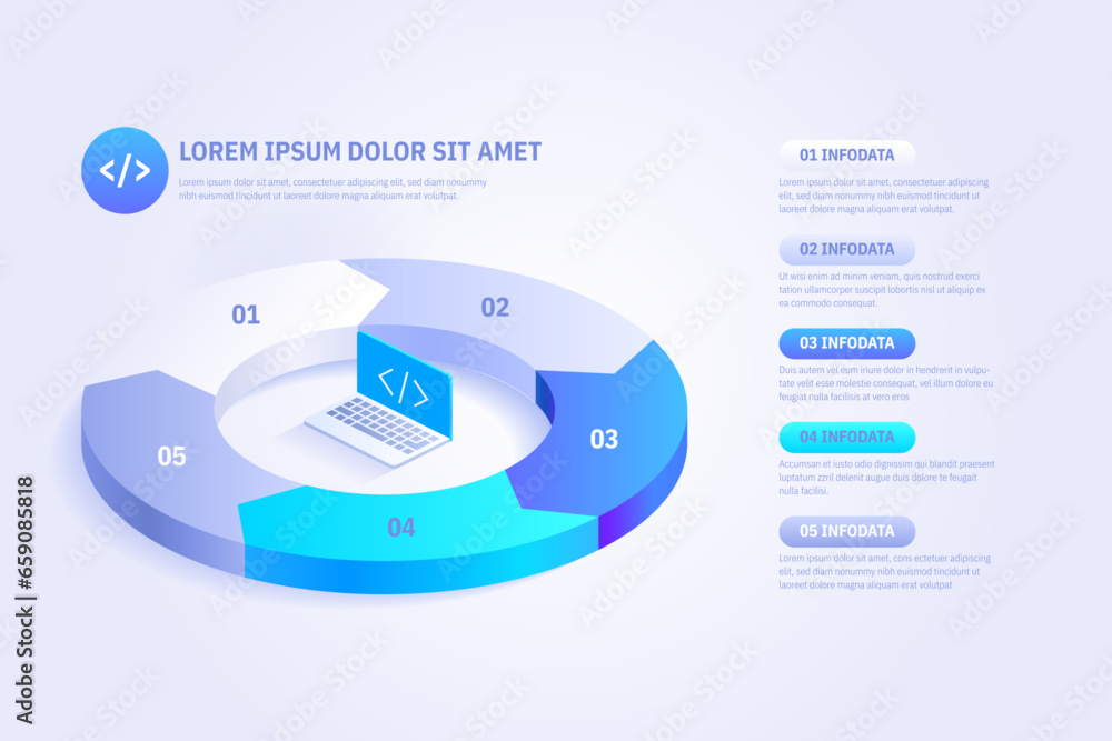 Poster 3d isometric perspective infographic. presentation slide template. step options. chart concept. can 