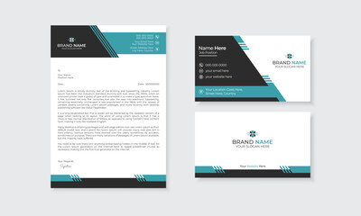 Modern corporate professional letterhead and business card set for company growth and business marketing promotion, agency branding, brand identity, stationery editable vector design template - obrazy, fototapety, plakaty