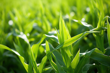 Obraz premium This close-up captures vibrant green biofuel crops like corn or sugarcane, highlighting their role in sustainable energy production.