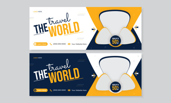 Tour and travel social media Facebook timeline cover page photo design template for tourism traveling company web banner offer packages ads business promotion Instagram post editable vector layout set