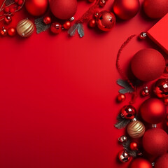 red christmas balls on red background  Generative AI 