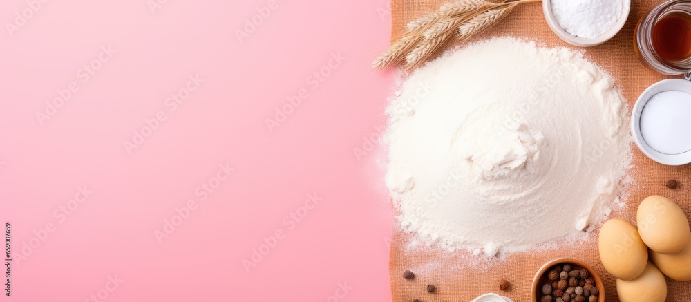 Poster cookbook with blank recipe pink background top view