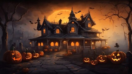 Fototapeta na wymiar Halloween background with pumpkins. Halloween theme.