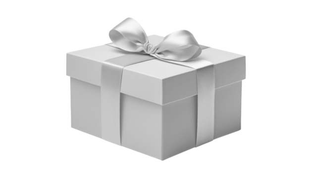 silver gift box isolated on transparent background cutout