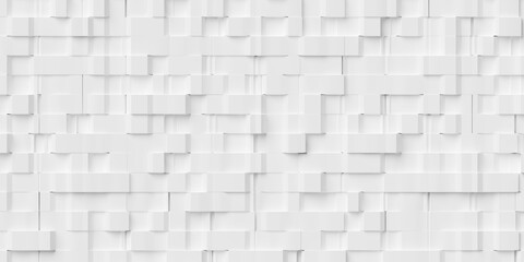 Abstract random white cube boxes block background wallpaper banner frame filling geometry pattern