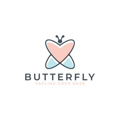 simple minimal insect butterfly line art color logo design