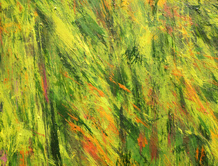 Abstract art painting texture rough green and yellow colors with oil brushstroke, pallet knife paint on canvas background