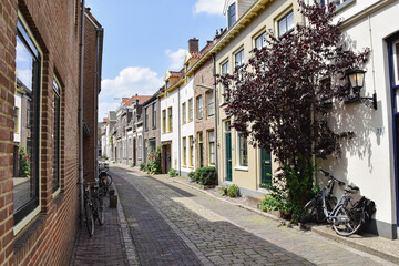 street in the town, brick walls and bicycles