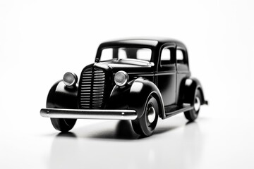 Vintage toy car in black on white background. Generative AI