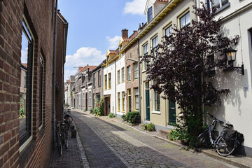 street in the town, brick walls and bicycles