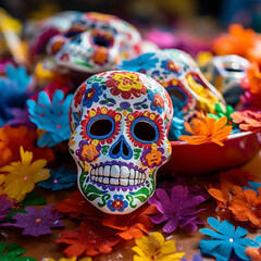 Day of the Dead ornament, chopped Chinese paper in the shape of a skull