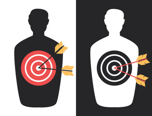 Archery target dart arrow success hit concept. Vector flat graphic design illustration
