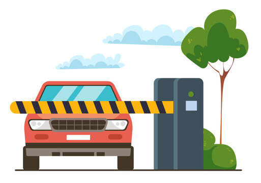 Car entrance entry system enter barrier gate access vehicle concept. Vector flat graphic design illustration