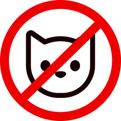 No pets allowed icon. Cat face icon in crossed red circle. Vector illustration.