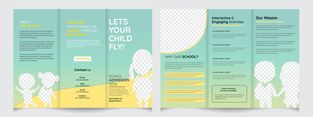Creative modern school admission trifold brochure template. school education flyer layout promotion banner. - obrazy, fototapety, plakaty