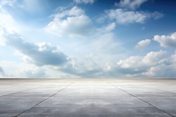 Sky Background Horizon with Dramatic Clouds and Empty Concrete Floor