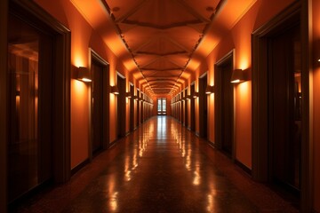 Illuminated hallway. Generative AI