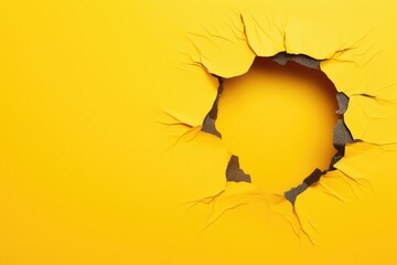 torn hole in yellow paper texture with copy space - obrazy, fototapety, plakaty