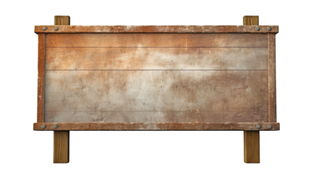 old wooden sign isolated on transparent background cutout