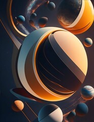abstract geometric art planets in outer space illustration