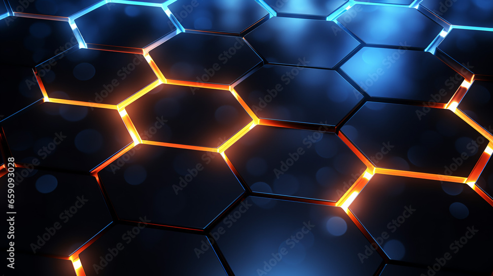 Wall mural glowing hexagonal harmony: illuminated abstract background featuring a radiant hexagon pattern desig