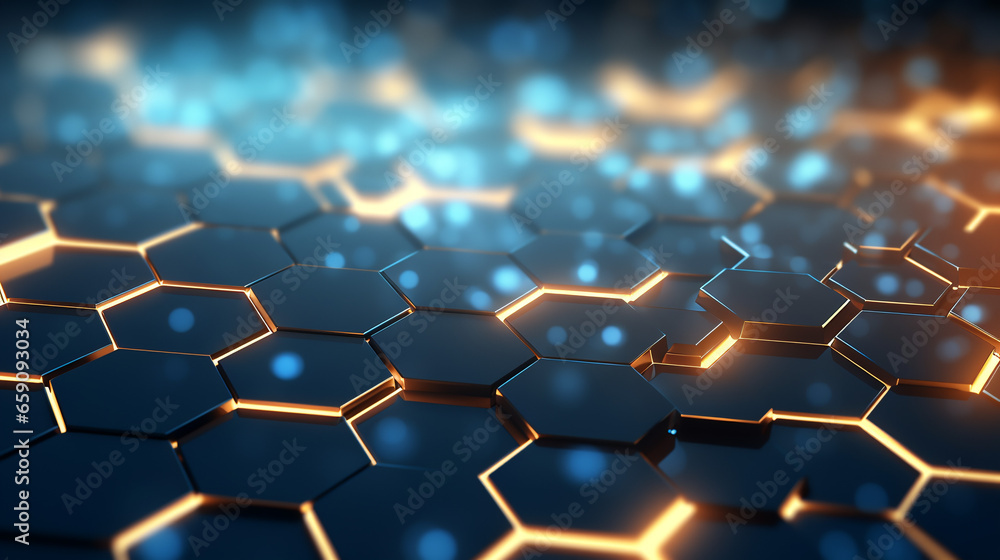 Wall mural luminous hexagon pattern: vibrant abstract background with glowing lights and geometric design