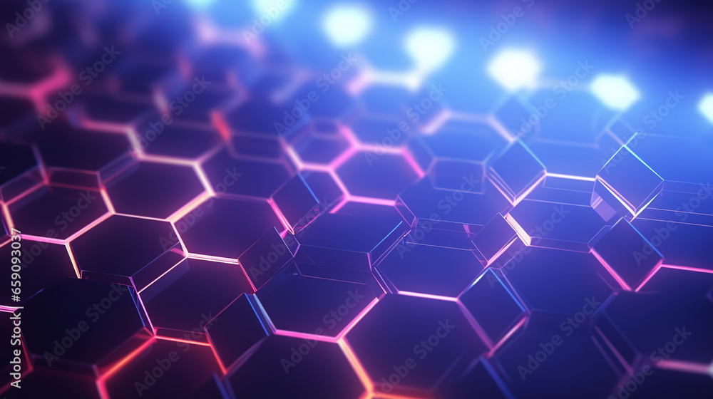Wall mural luminous hexagon pattern: vibrant abstract background with glowing lights and geometric design