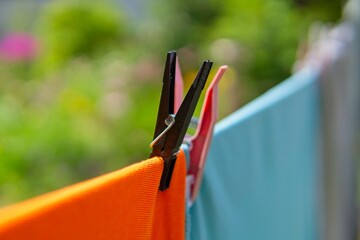 hanging laundry in the garden on a string              