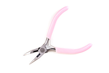 Small pink plastic handled beading pliers