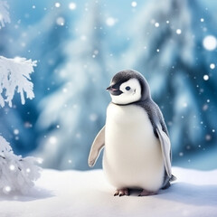 Animal life, adorable penguins in the snow