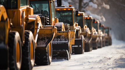 Heavy snow plow equipment on snowy road - obrazy, fototapety, plakaty