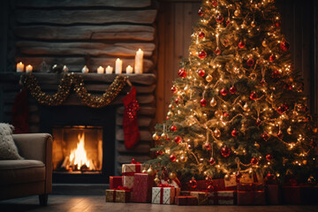 Fototapeta na wymiar New Year's festive tree in shining garland generative ai