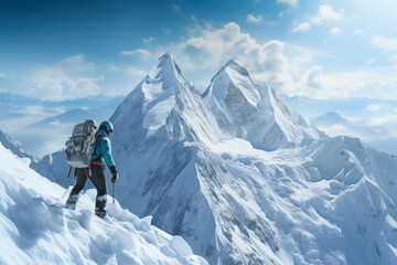 climber conquers snowy mountains generative ai