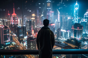 man enjoying futuristic city generative ai