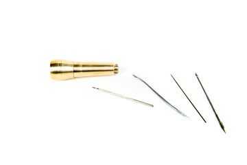 Brass leather awl punch kit with various tipped needles