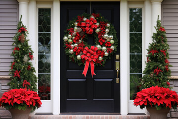 Fototapeta na wymiar A decorated house door for the holiday season