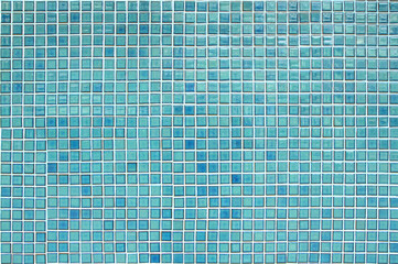 Blue-green mosaic tiles wall background
