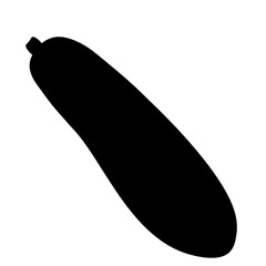 Black silhouette of a cucumber on a white background. Curved cucumber. A small tail of a cucumber is visible.