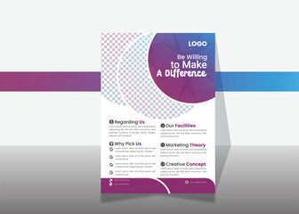 creative modern abstract flyer design template with purple gradient color. flyer design with unique shape combination.