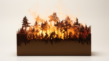 burning forest in card box isolated