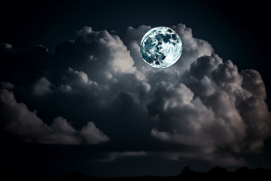 Moon emerges amid cloudy night. Generative AI