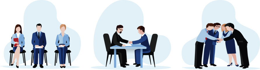 Business people at the office set. Characters working at home office and coworking space. People talking with colleagues, planning corporate strategy.