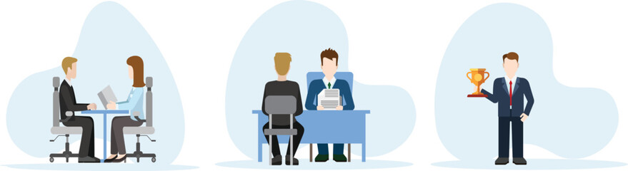 Business people at the office set. Characters working at home office and coworking space. People talking with colleagues, planning corporate strategy.