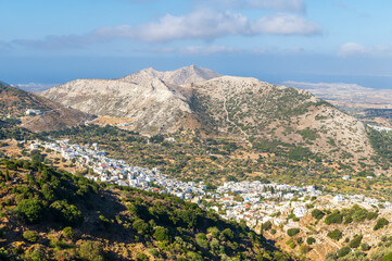 Obraz premium Landscape with Filoti town, mountain village on the island of Naxos in Greece Cyclades