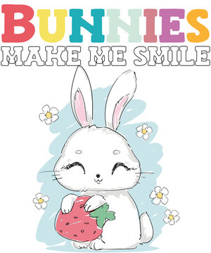 BUNNIES MAKE ME SMILE Toddler Girl Kid Mom Cute Easter Bunny