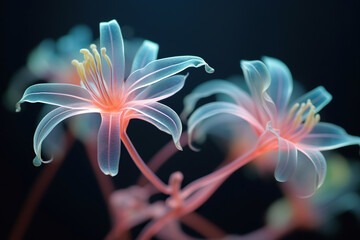 Glowing Flowers Blooming in the Dark,Fantasy Transparent Luminous 3D Concept Plant