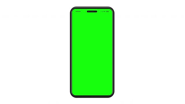 Mobile Phone 4K Video Animation. 3D Digital device mockup with green screen and white background.	